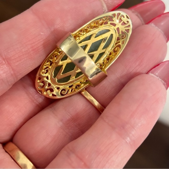 Jade gold over 925 large ring size 6.75 - Picture 6 of 12